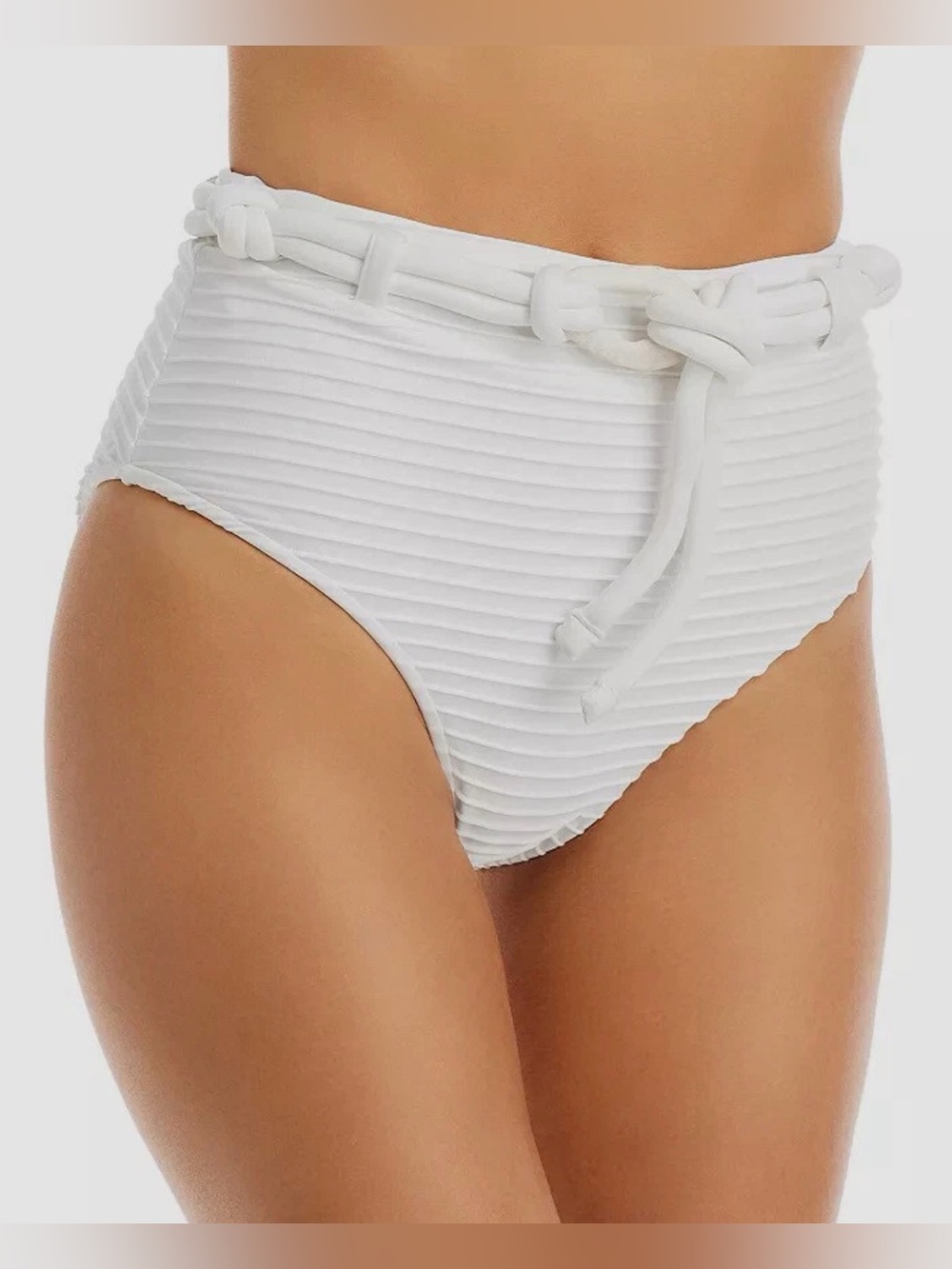 Revel Rey Claire White High Waisted Belted Bikini Bottom Size M $110